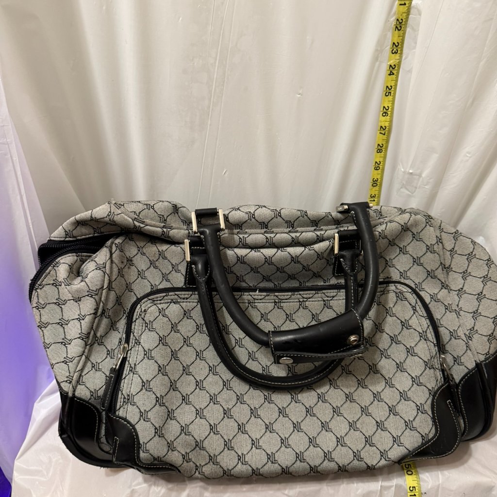 Ralph Lauren Rl Monogram Rolling Duffle Bag Luggage Gray Black Travel